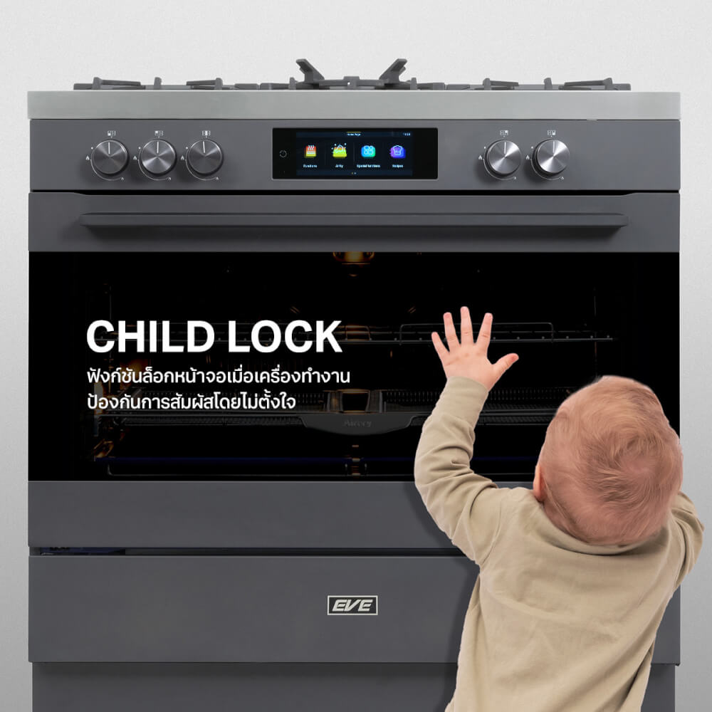 เตาแก๊สพร้อมเตาอบตั้งพื้น FREESTANDING แบรนด์ EVE รุ่น JASPER MATT สีเทาดำ ขนาด 90 เซนติเมตร_9